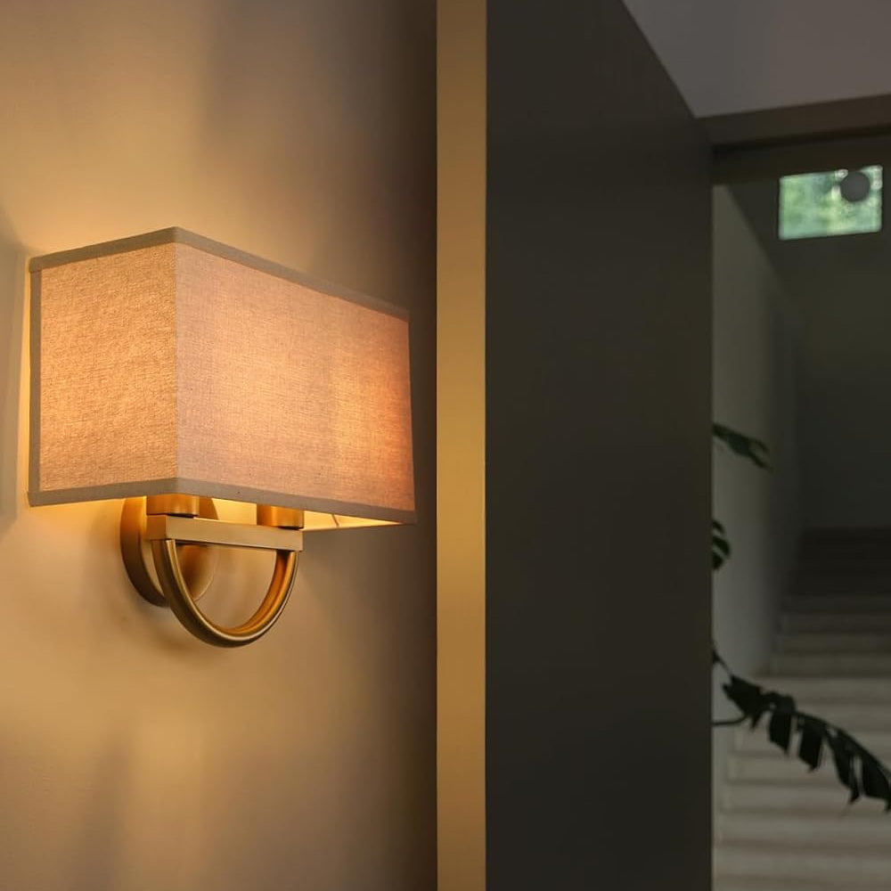 Yosoan 14-Inch Square Linen Wall Sconce, Antique Brass