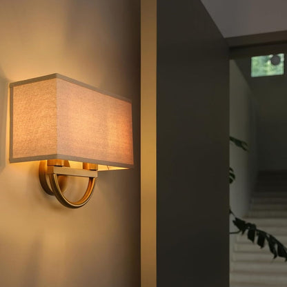 Yosoan 14-Inch Square Linen Wall Sconce, Antique Brass