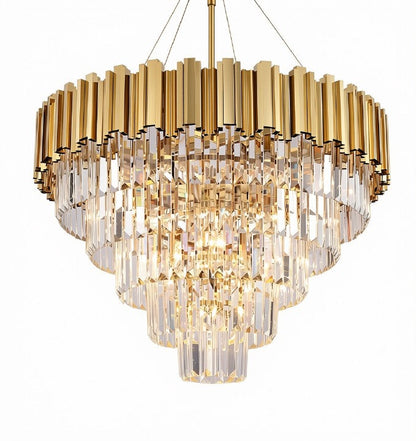 Asooflighting 27.5-Inch 5-Tier Crystal Chandelier, Gold
