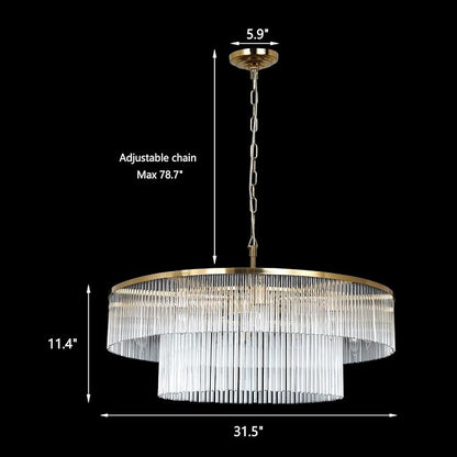 Asooflighting 32-Inch 2-Tier Glass Chandelier, Polished Brass