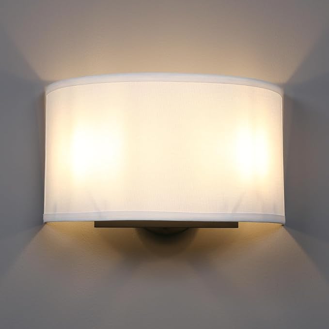 Yosoan 13-Inch Fabric Wall Sconce, Brass & White