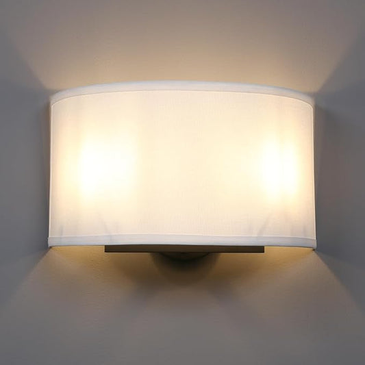 Yosoan 13-Inch Fabric Wall Sconce, Brass & White