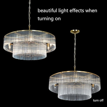 Asooflighting 32-Inch 2-Tier Glass Chandelier, Polished Brass