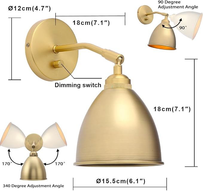 Yosoan 6-Inch Metal Wall Sconce, Gold Brass