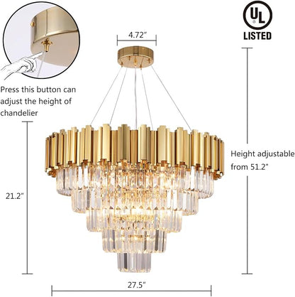 Asooflighting 27.5-Inch 5-Tier Crystal Chandelier, Gold