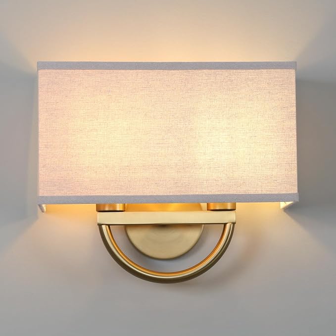 Yosoan 14-Inch Square Linen Wall Sconce, Antique Brass