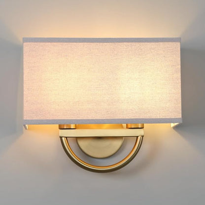Yosoan 14-Inch Square Linen Wall Sconce, Antique Brass