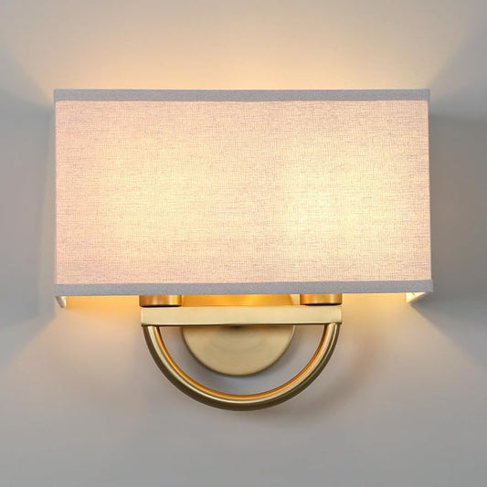 Yosoan 14-Inch Square Linen Wall Sconce, Antique Brass