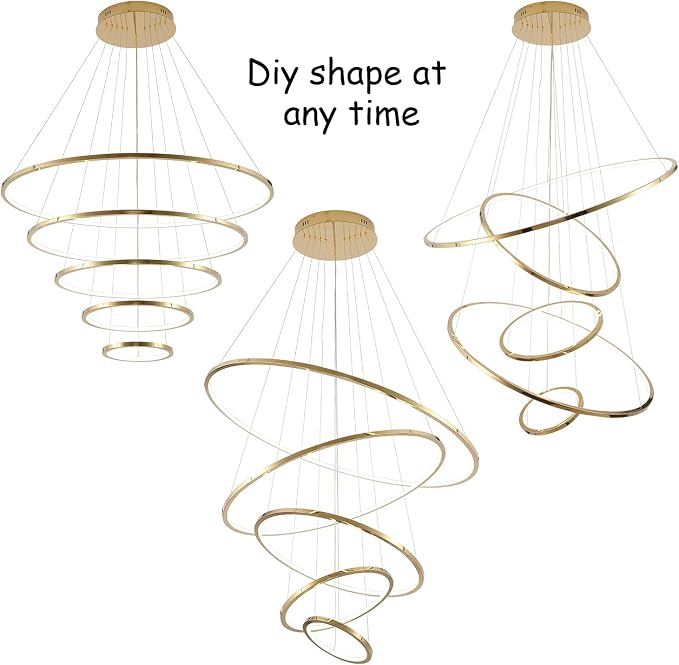 Asooflighting 39-Inch 5-Ring LED Chandelier, Gold