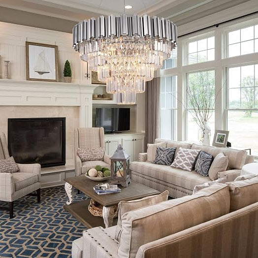 Asooflighting 27.5-Inch 5-Tier Crystal Chandelier, Chrome