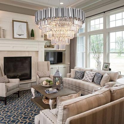 Asooflighting 27.5-Inch 5-Tier Crystal Chandelier, Chrome