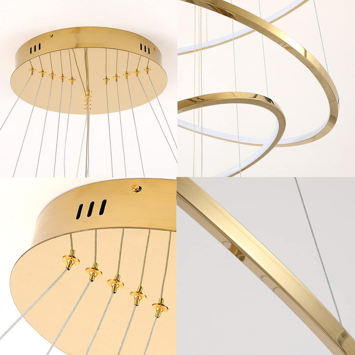 Asooflighting 39-Inch 5-Ring LED Chandelier, Gold