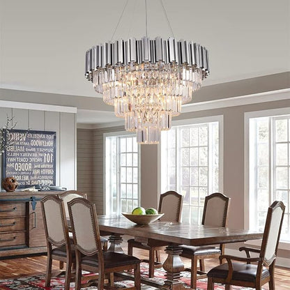 Asooflighting 27.5-Inch 5-Tier Crystal Chandelier, Chrome