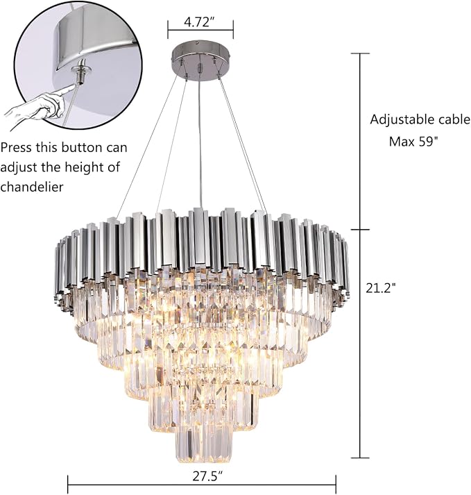 Asooflighting 27.5-Inch 5-Tier Crystal Chandelier, Chrome