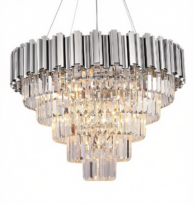 Asooflighting 27.5-Inch 5-Tier Crystal Chandelier, Chrome