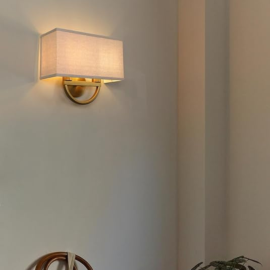 Yosoan 14-Inch Square Linen Wall Sconce, Antique Brass