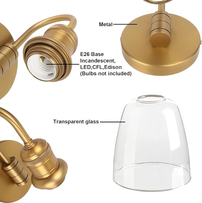 Yosoan 14-Inch Glass Wall Sconce, Antique Brass