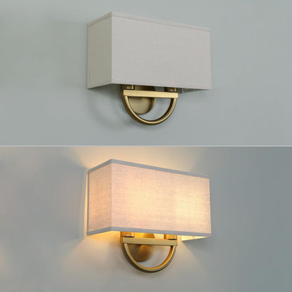 Yosoan 14-Inch Square Linen Wall Sconce, Antique Brass