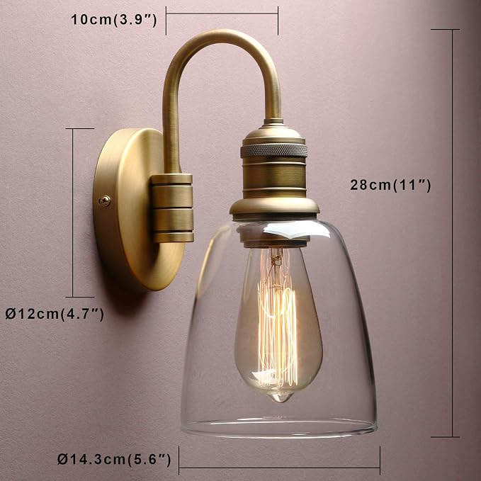 Yosoan 14-Inch Glass Wall Sconce, Antique Brass