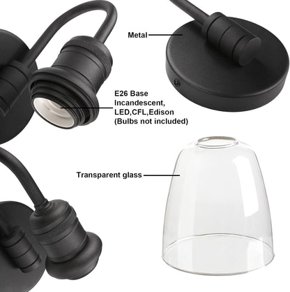 Yosoan 14-Inch Clear Glass Wall Sconce, Black